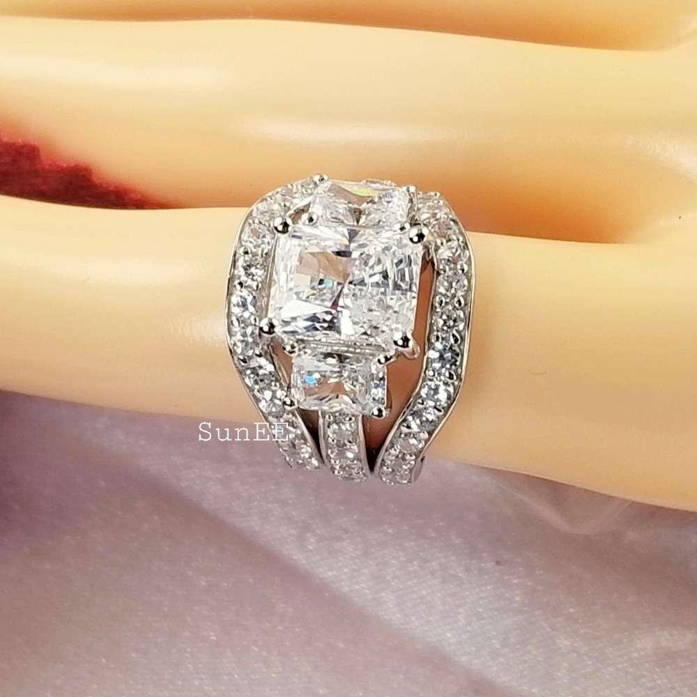 NEW WOMENS 925 STERLING SILVER RADIANT CUT WEDDING RINGS ENGAGEMENT RINGS